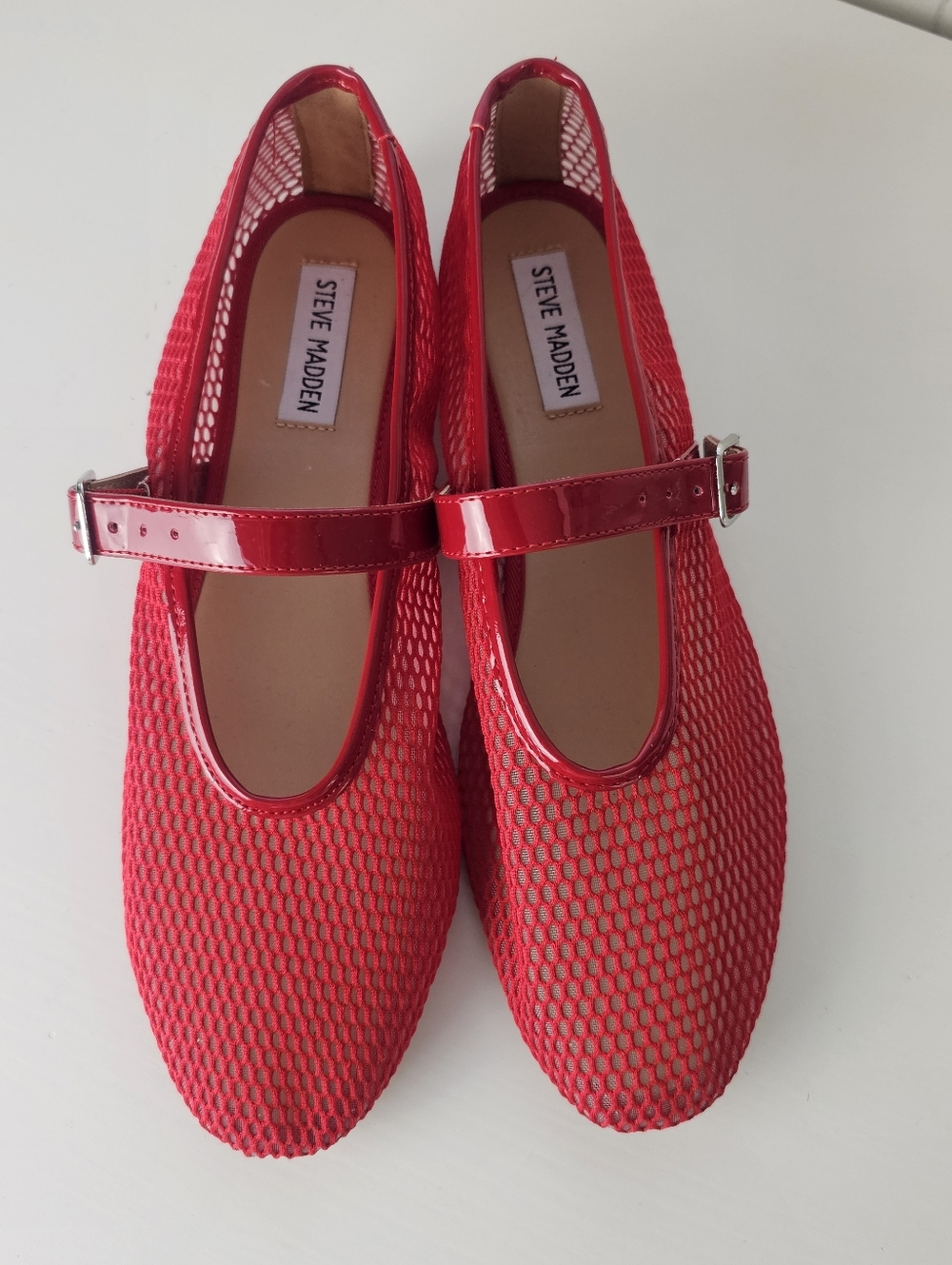 Steve Madden Women's Dreaming Mesh Mary Jane Flats Red Size 11 - Picture 9 of 10